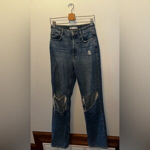 Zara Distressed Blue Straight Leg Jeans